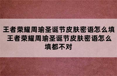 王者荣耀周瑜圣诞节皮肤密语怎么填 王者荣耀周瑜圣诞节皮肤密语怎么填都不对